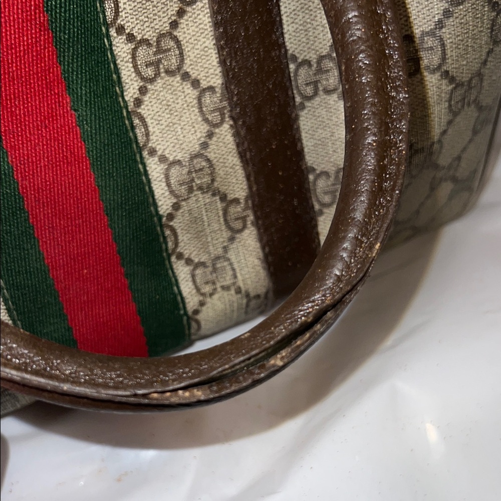 Gucci Monogram Satchel with Red and Green Accents - Picture 16 of 16